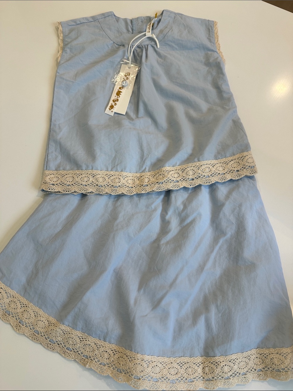 NEW Kidichic Light Blue Crochet-Trim Skirt and Top